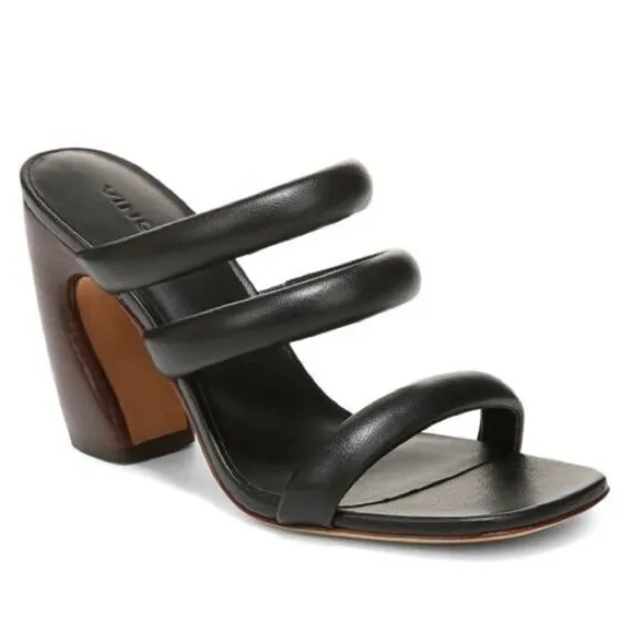 VINCE Dara Strappy Leather Block Heel Sandals in Black Size 9.5