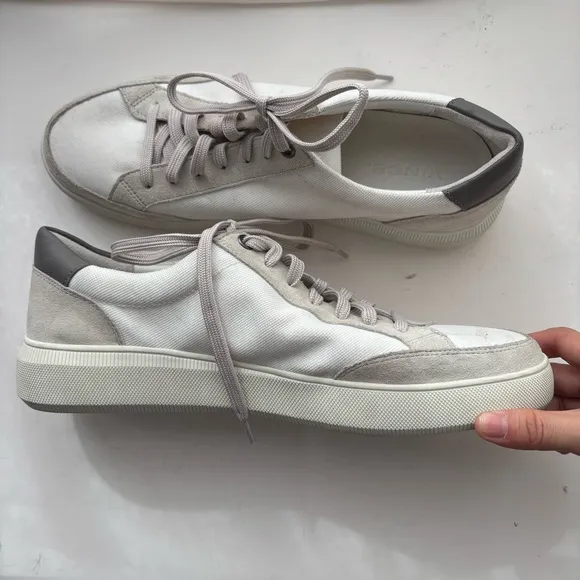 Vince Dawson Men's Canvas-Suede White Low-Top Sneakers Size 10.5/44.5