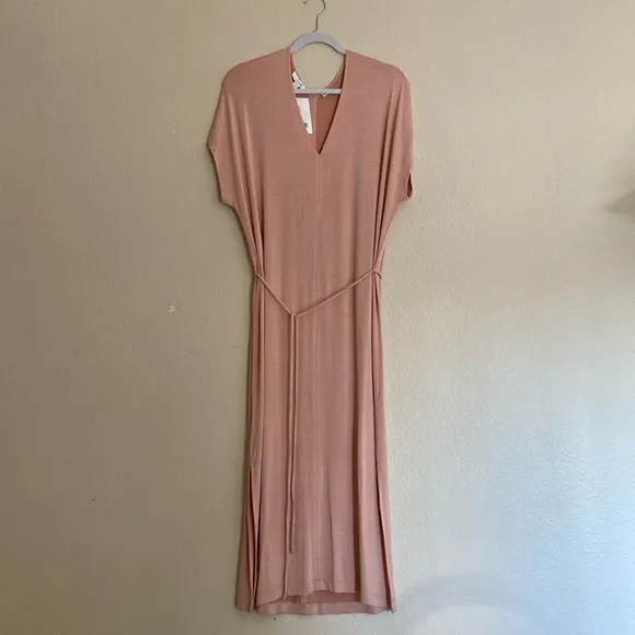 Vince. Double V-Neck Popover Tie Waist Midaxi Sheath Dress, Size Large