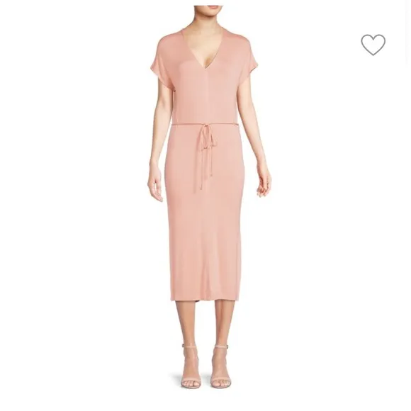 Vince. Double V-Neck Popover Tie Waist Midaxi Sheath Dress, Size Large