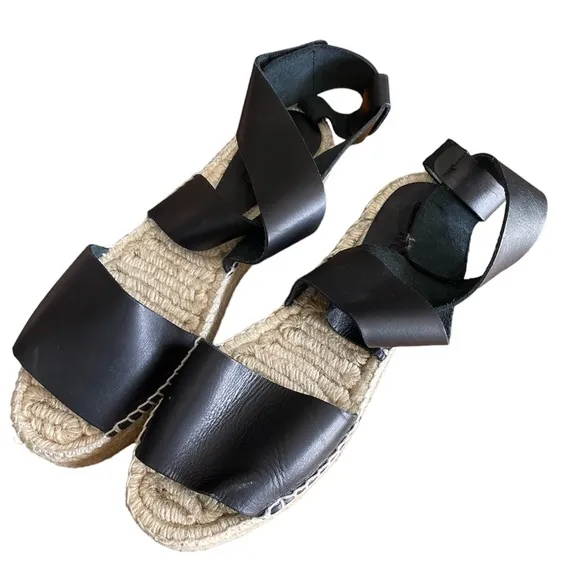 Vince Elise black leather espadrilles