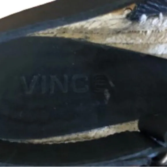 Vince Emilia black espadrille sandals w Velcro closure &amp; rattan soles SZ 10