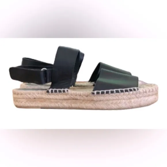 Vince Emilia black espadrille sandals w Velcro closure &amp; rattan soles SZ 10