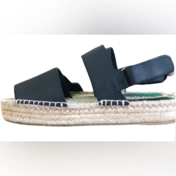 Vince Emilia black espadrille sandals w Velcro closure &amp; rattan soles SZ 10