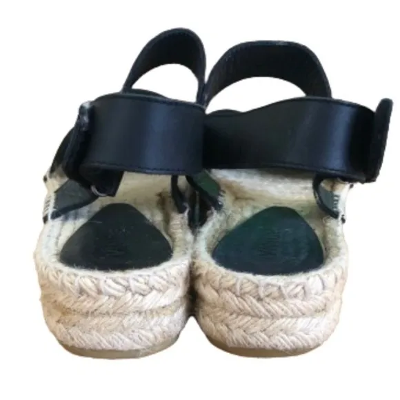 Vince Emilia black espadrille sandals w Velcro closure &amp; rattan soles SZ 10