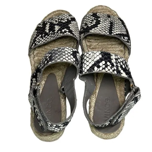 Vince - “Emilia” Espadrille Strappy Sandals in Python - Size 7, Black, Tan, Grey
