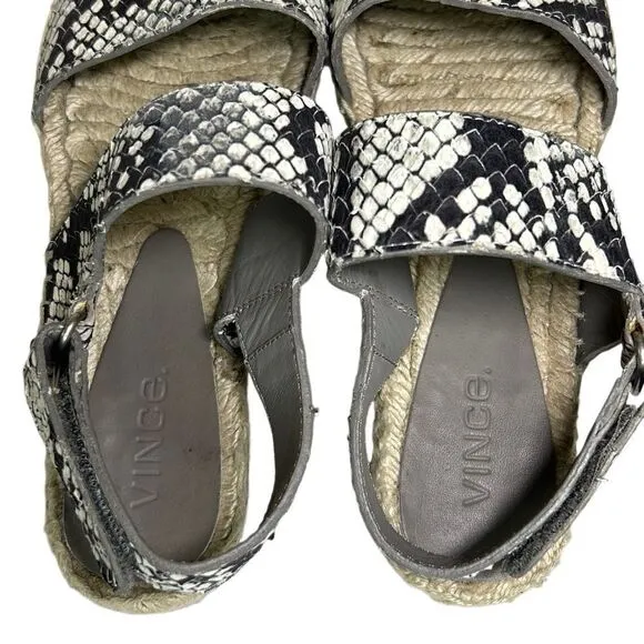 Vince - “Emilia” Espadrille Strappy Sandals in Python - Size 7, Black, Tan, Grey