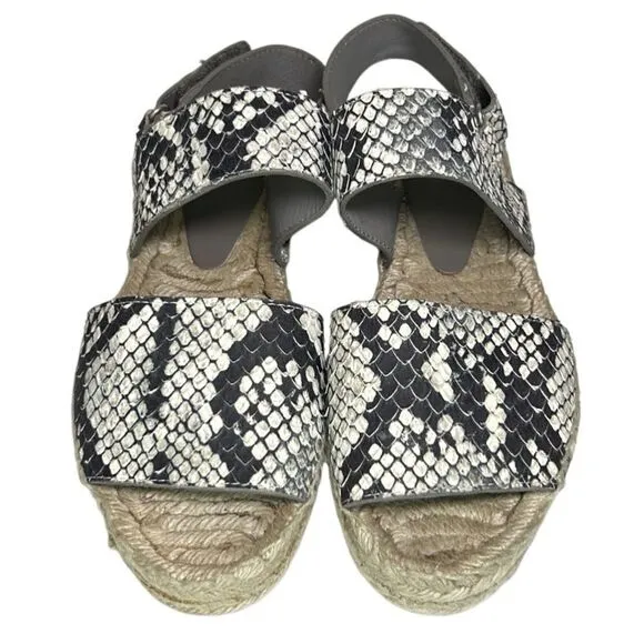 Vince - “Emilia” Espadrille Strappy Sandals in Python - Size 7, Black, Tan, Grey