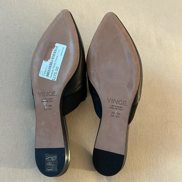 Vince Nadette Black Leather Pointed Slide
