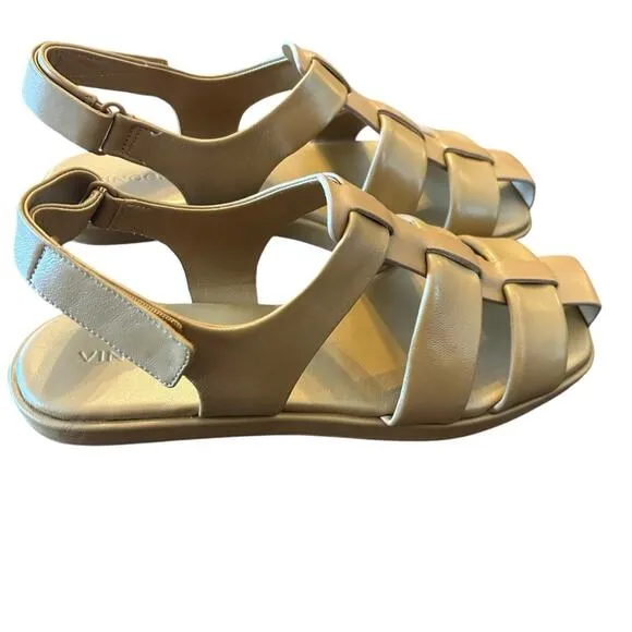 Vince Rava Strappy Fisherman Leather Sandals Minimal Sophisticated Tan NEW 10