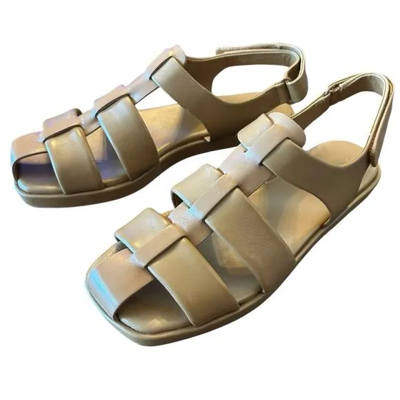 Vince Rava Strappy Fisherman Leather Sandals Minimal Sophisticated Tan NEW 10