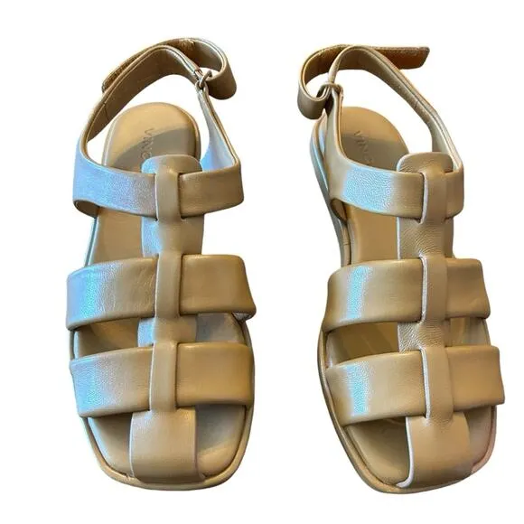 Vince Rava Strappy Fisherman Leather Sandals Minimal Sophisticated Tan NEW 6
