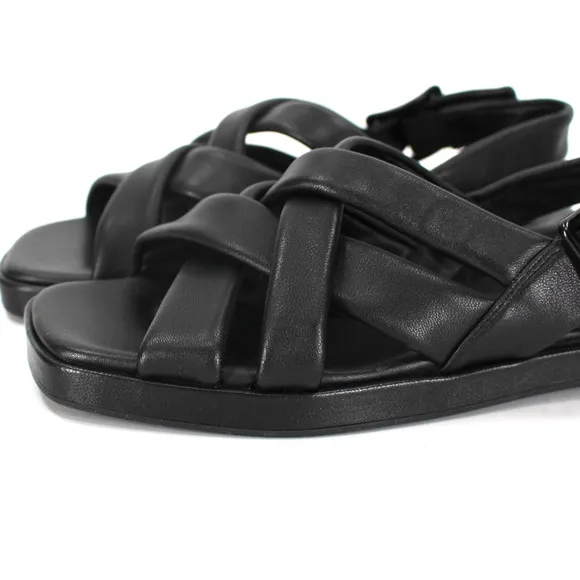 Vince Rexx B Fisherman Sandals NEW Black Leather Strappy Open Toe Flat Size 6.5