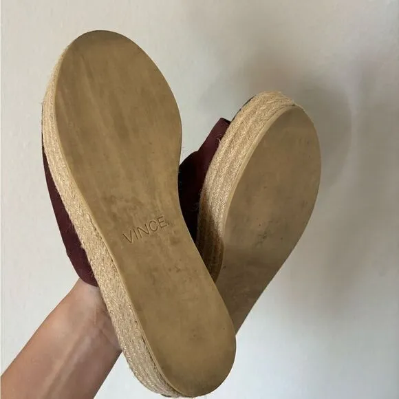 Vince Suede Solana Platform Espadrille  Wine Red Sandal Size  7.5