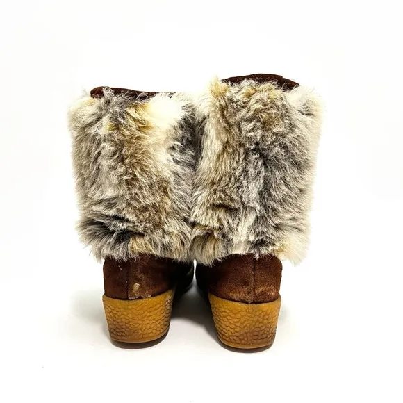 Vintage 1970s brown suede faux fur shearling lined lace up winter snow boots