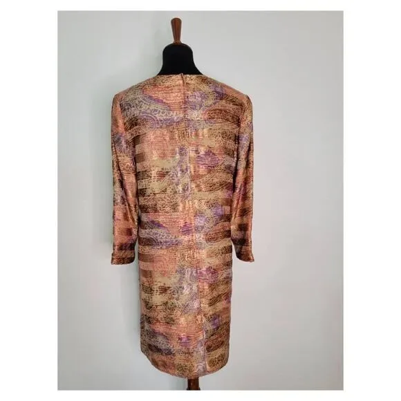 Vintage 1990's Long Sleeve Short Silk Shift Dress by Anne Crimmins for Umi