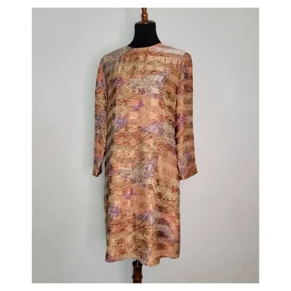 Vintage 1990's Long Sleeve Short Silk Shift Dress by Anne Crimmins for Umi