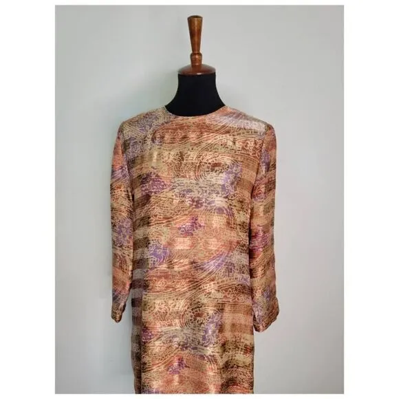 Vintage 1990's Long Sleeve Short Silk Shift Dress by Anne Crimmins for Umi