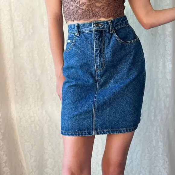 Vintage 80s Western Sasson Basics Denim Pencil Skirt