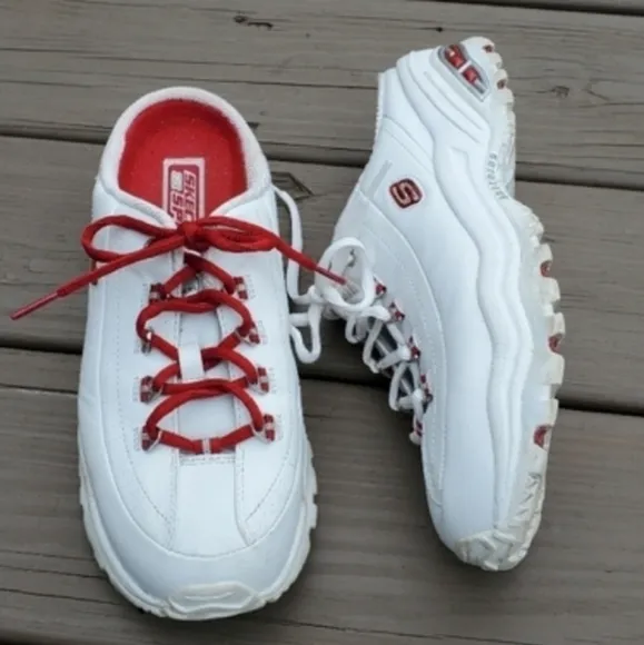 Vintage 90s y2k Skechers Bratz White Leather Platform Chunky Slip-on Sneakers 9.