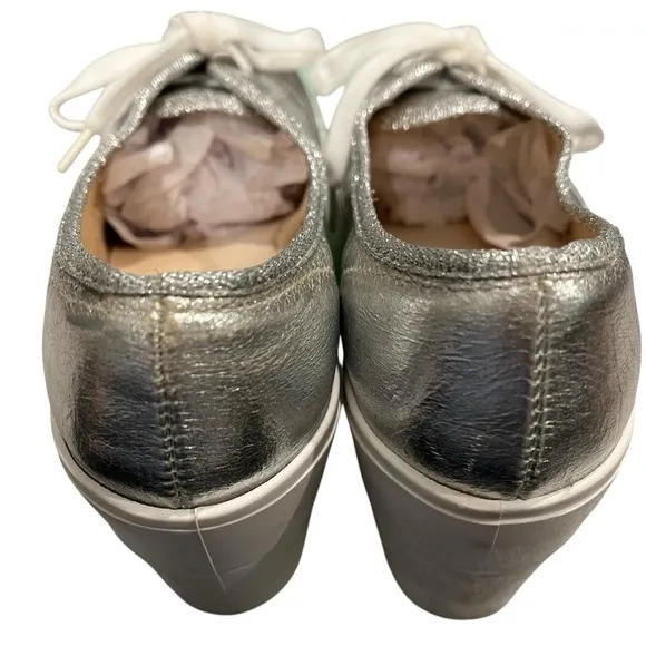 Vintage Bakers Silver Metallic Platform Lace-Up Chunky Heel Shoes, Sz 7.5