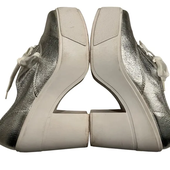 Vintage Bakers Silver Metallic Platform Lace-Up Chunky Heel Shoes, Sz 7.5