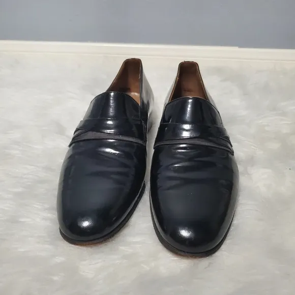 Vintage Bally Italian Black Leather Slip On Loafers Dress Shoes, 6.5 M, 8.5W