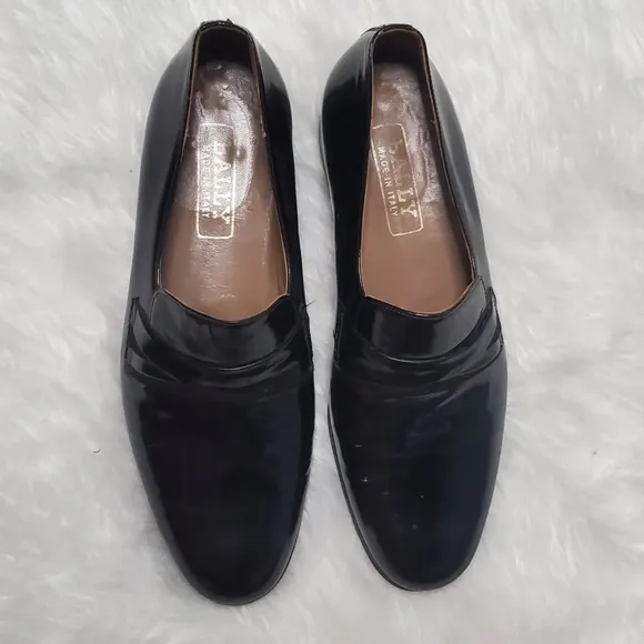 Vintage Bally Italian Black Leather Slip On Loafers Dress Shoes, 6.5 M, 8.5W