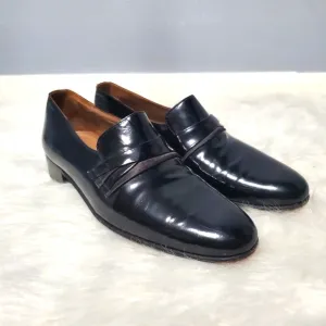 Vintage Bally Italian Black Leather Slip On Loafers Dress Shoes, 6.5 M, 8.5W