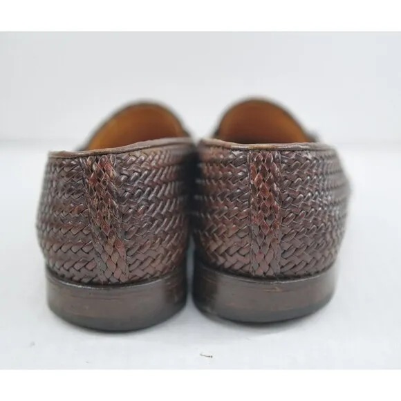 Vintage Bally Woven Leather Lisbon Italy Dress Shoes Men size 7.5 Brown Loafers‎