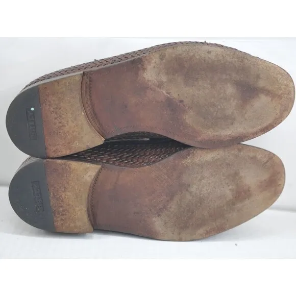 Vintage Bally Woven Leather Lisbon Italy Dress Shoes Men size 7.5 Brown Loafers‎