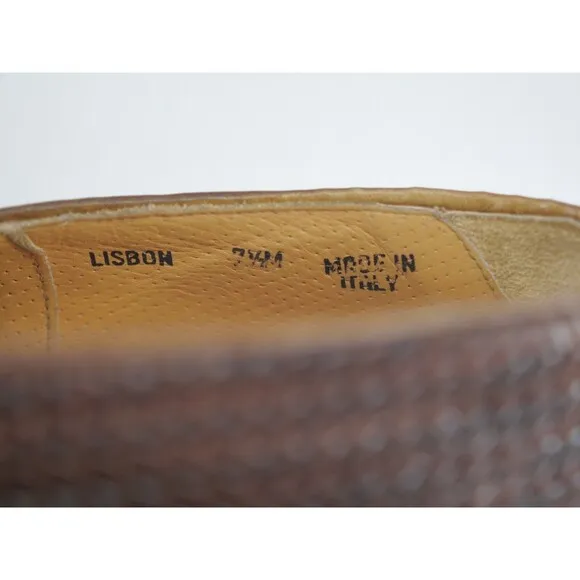 Vintage Bally Woven Leather Lisbon Italy Dress Shoes Men size 7.5 Brown Loafers‎