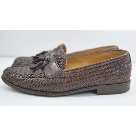 Vintage Bally Woven Leather Lisbon Italy Dress Shoes Men size 7.5 Brown Loafers‎