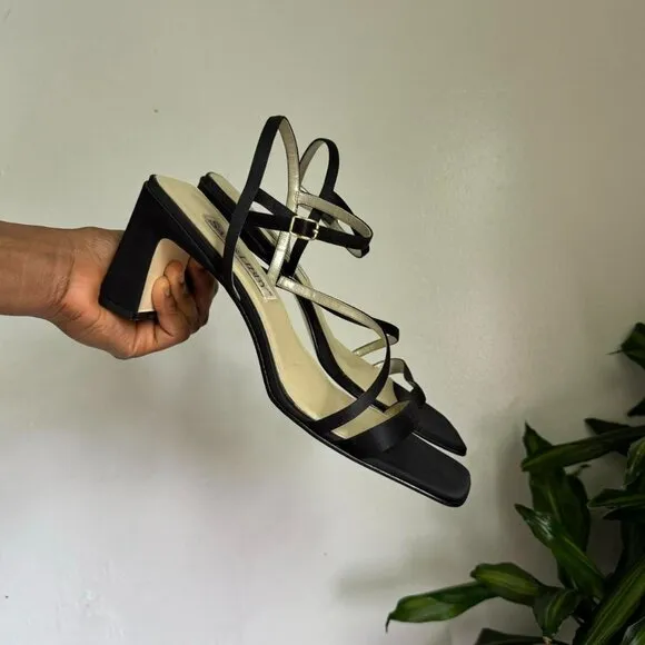 Vintage black strappy block heels dress sandals