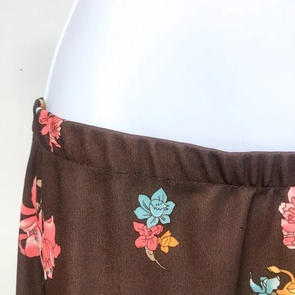 Vintage Brown Polyester Floral Maxi Skirt Sz14‎