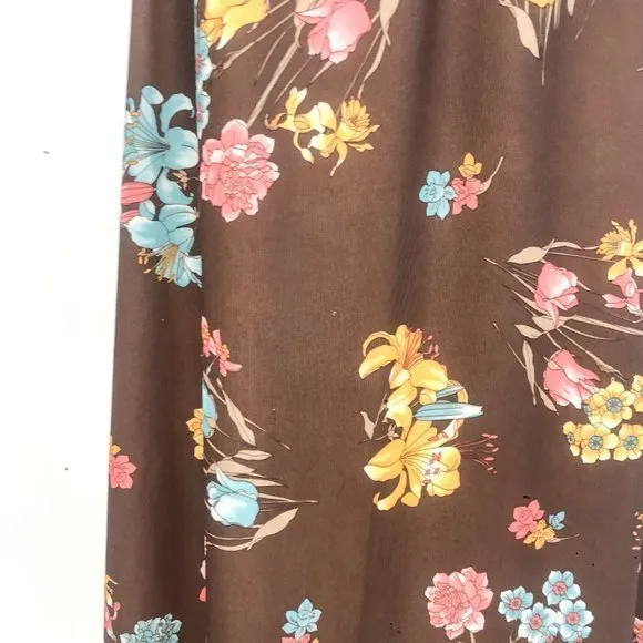 Vintage Brown Polyester Floral Maxi Skirt Sz14‎