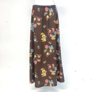 Vintage Brown Polyester Floral Maxi Skirt Sz14‎