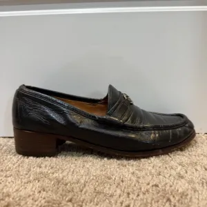 Vintage Gucci Loafers Block Heel Leather Dress Shoes Interlocking GG Black 41.5