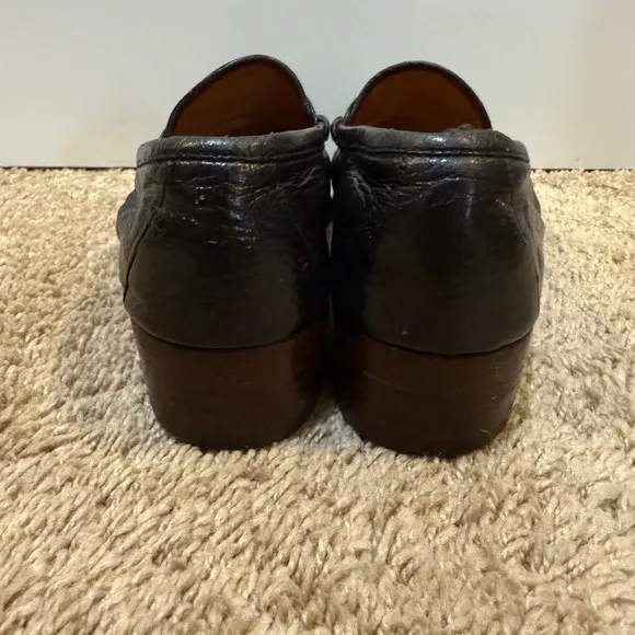 Vintage Gucci Loafers Block Heel Leather Dress Shoes Interlocking GG Black 41.5