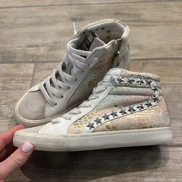 Vintage Havana High-Top Sneakers with Star Accents Calf Hair