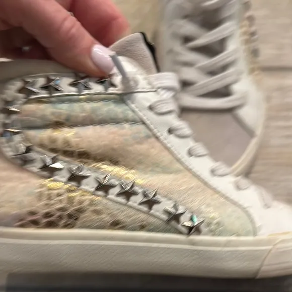 Vintage Havana High-Top Sneakers with Star Accents Calf Hair