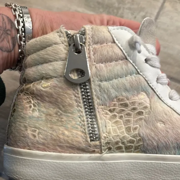 Vintage Havana High-Top Sneakers with Star Accents Calf Hair