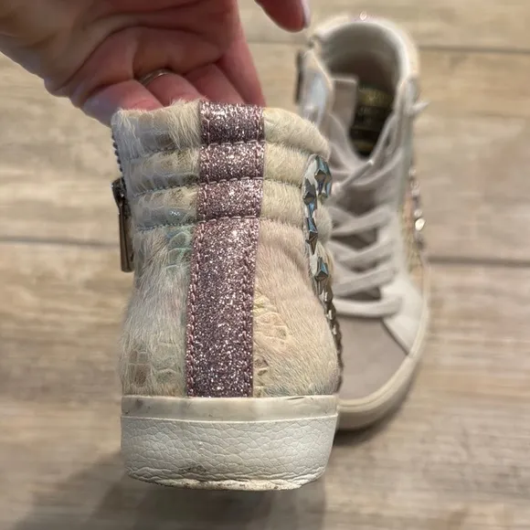 Vintage Havana High-Top Sneakers with Star Accents Calf Hair