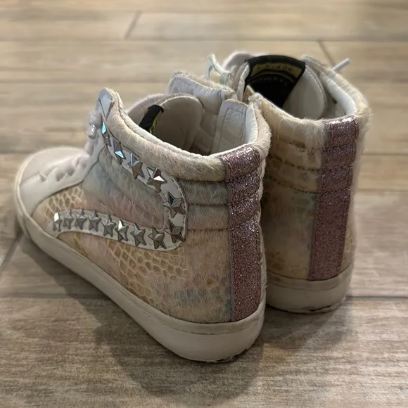 Vintage Havana High-Top Sneakers with Star Accents Calf Hair