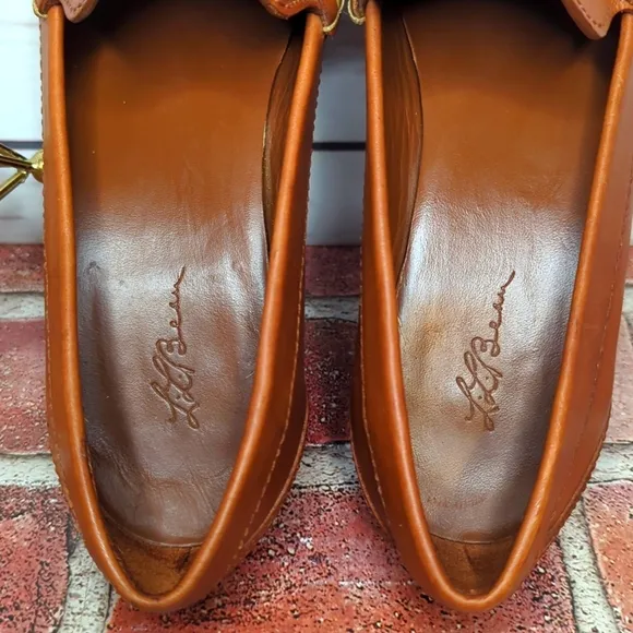 Vintage L.L. Bean Women's Leather Camel Penny Loafer Heels Preppy Academia 7.5