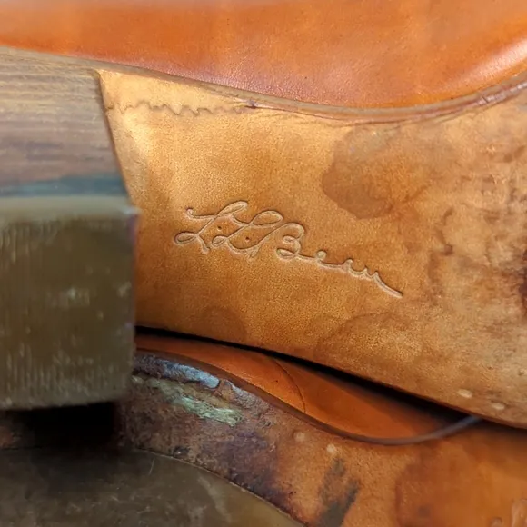 Vintage L.L. Bean Women's Leather Camel Penny Loafer Heels Preppy Academia 7.5