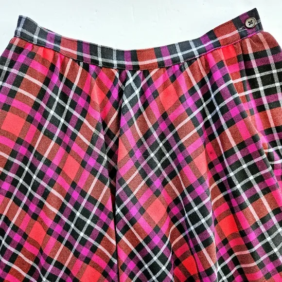 Vintage Lord &amp; Taylor Plaid 100% Wool A-Line High Waisted Pleated Midi Skirt 10