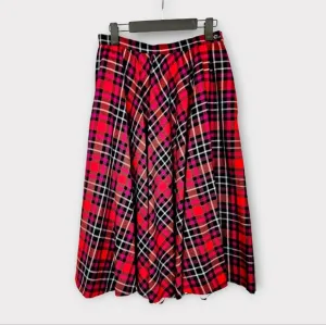Vintage Lord &amp; Taylor Plaid 100% Wool A-Line High Waisted Pleated Midi Skirt 10