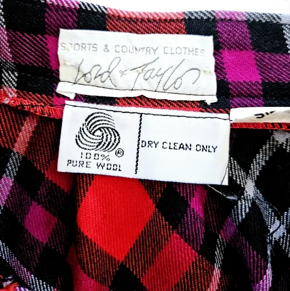 Vintage Lord &amp; Taylor Plaid 100% Wool A-Line High Waisted Pleated Midi Skirt 10