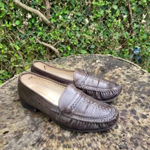 Vintage Men Dark Brown Woven Loafers Size 7.5M/Men Brown Shoes/Leather Slip On